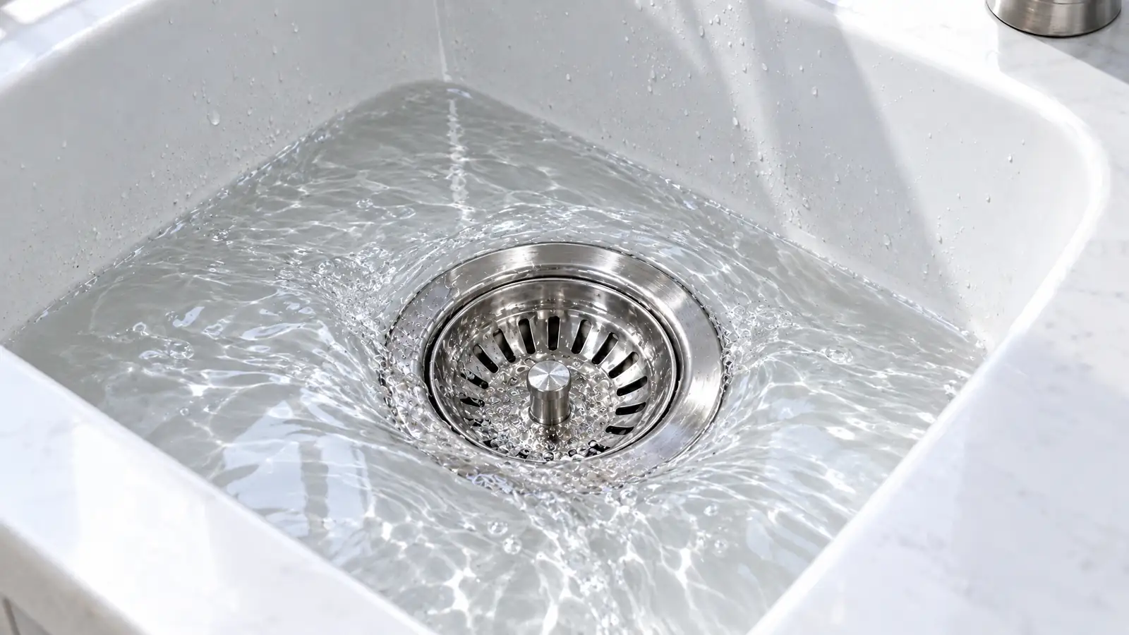 After: the same drain spotless with clear water running freely