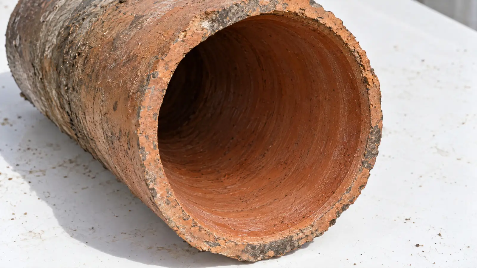 After: the same pipe section after root cutting and jetting