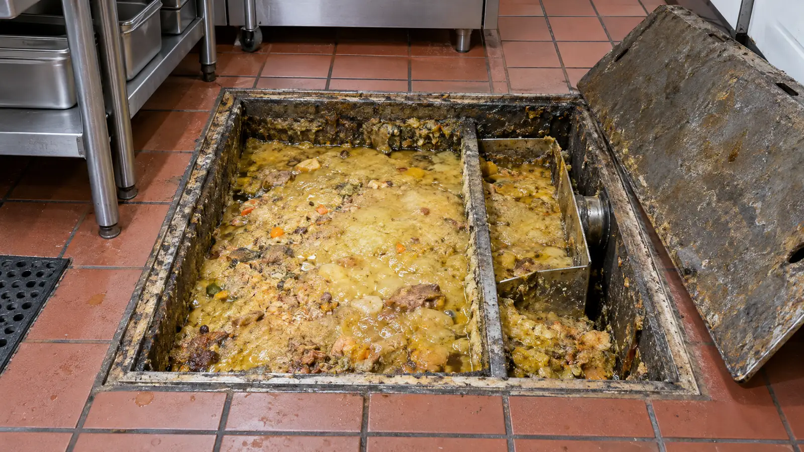 Before: a grease trap full of congealed grease